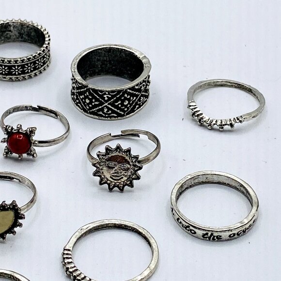 Set of 14 Silver Tone Fashion Rings 7 7.5 8 New - Picture 4 of 5
